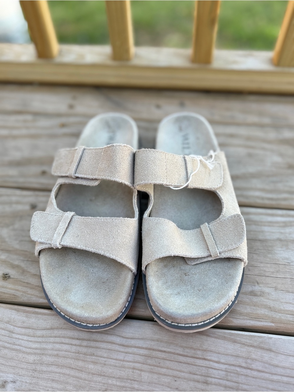 Wilton Beige Suede Double Strap Slide Sandal
